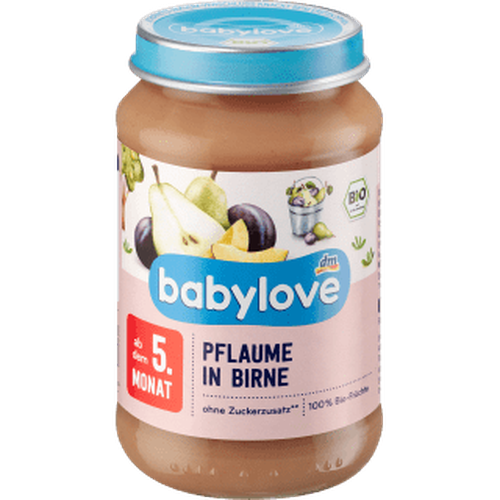 Früchte Pflaume in Birne ab dem 5. Monat, 190 g Puree by BabyLove – Available at VivaVoss