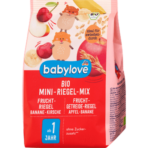 Fruchtriegel Bio Mini - Riegel - Mix 8x12,5g ab 1 Jahr, 100 g Baby Snack by BabyLove – Available at VivaVoss