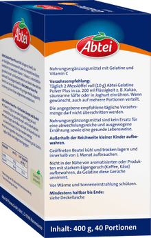 gelatine Pulver + Vitamin C (40 Portionen), 400 g - VivaVoss