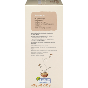 Getreidebrei Bio Dinkel ab dem 5. Monat, 2x200g, 400 g - VivaVoss