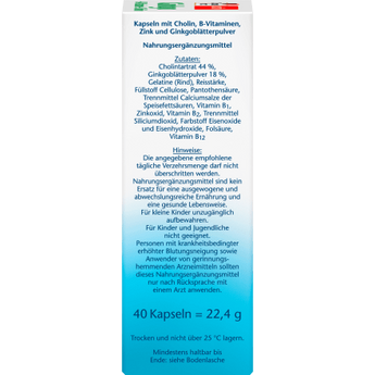 ginkgo + B - Vitamine + Cholin Kapseln 40 St, 22,4 g - VivaVoss