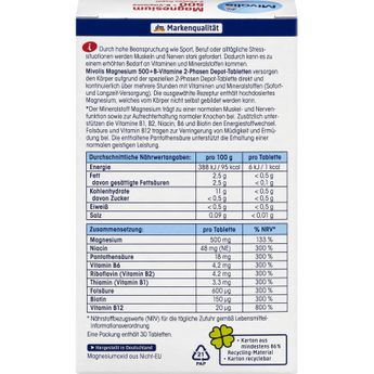 Magnesium 500 + B - Vitamine 2 - Phasen Depot, Tabletten 30 St., 45 g - VivaVoss