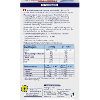 Magnesium + Vitamin C + Vitamin B6 + B12, Lutschtabletten, 30 St., 45 g - VivaVoss