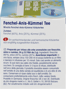 Kräutertee, Fenchel-Anis-Kümmel Tee (12 Beutel)  Mivolis