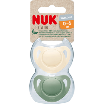 NUK Schnuller for Nature Silikon, grün/ beige, Gr.1, 0 - 6 Monate, 2 St - VivaVoss