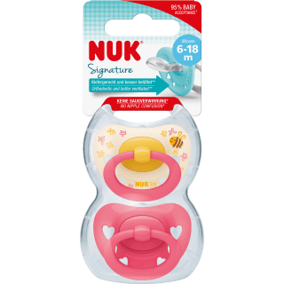 NUK Schnuller Signature Silikon, gelb/pink, 6 - 18 Monate, 2 St - VivaVoss