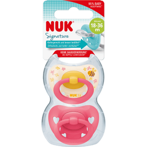 NUK Schnuller Signature Silikon, gelb/pink, ab 18 Monate, 2 St - VivaVoss