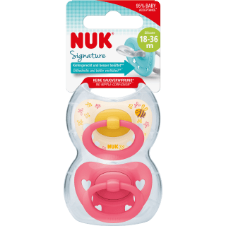 NUK Schnuller Signature Silikon, gelb/pink, ab 18 Monate, 2 St - VivaVoss