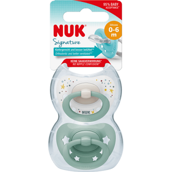 NUK Schnuller Signature Silikon, grün, 0 - 6 Monate, 2 St - VivaVoss