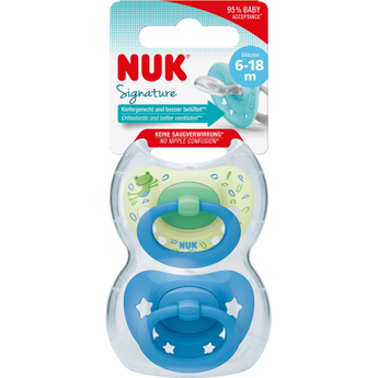 NUK Schnuller Signature Silikon, grün/blau, 6 - 18 Monate, 2 St - VivaVoss