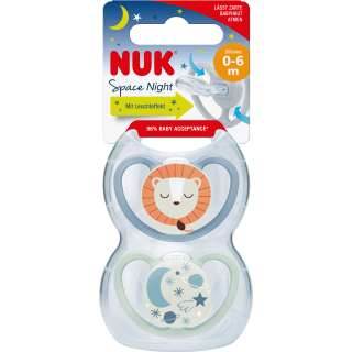 NUK Schnuller Space Night Silikon, blau/mint, 0 - 6 Monate, 2 St - VivaVoss