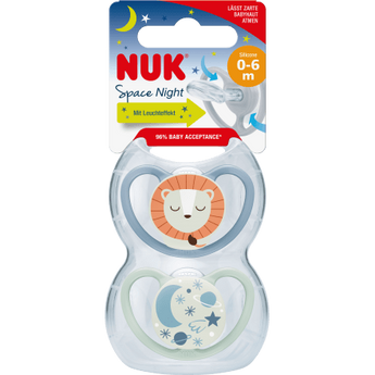 NUK Schnuller Space Night Silikon, blau/mint, 0 - 6 Monate, 2 St - VivaVoss