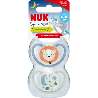 NUK Schnuller Space Night Silikon, blau/mint, 6 - 18 Monate, 2 St - VivaVoss
