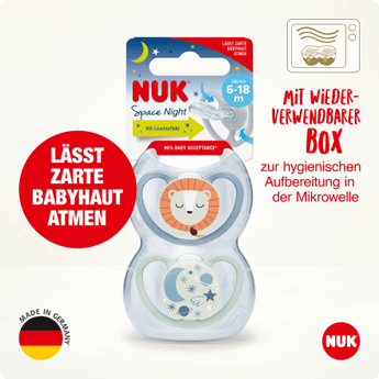 NUK Schnuller Space Night Silikon, blau/mint, 6 - 18 Monate, 2 St - VivaVoss