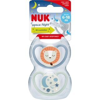 NUK Schnuller Space Night Silikon, blau/mint, 6 - 18 Monate, 2 St - VivaVoss
