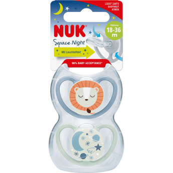 NUK Schnuller Space Night Silikon, blau/mint, ab 18 Monate, 2 St - VivaVoss