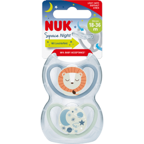 NUK Schnuller Space Night Silikon, blau/mint, ab 18 Monate, 2 St - VivaVoss