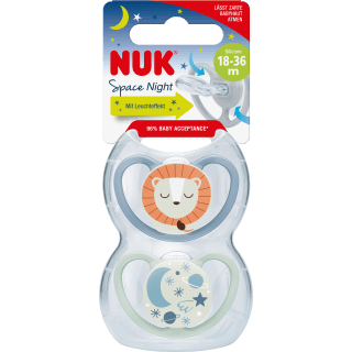 NUK Schnuller Space Night Silikon, blau/mint, ab 18 Monate, 2 St - VivaVoss