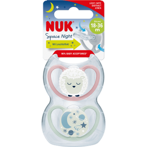 NUK Schnuller Space Night Silikon, lila/mint, ab 18 Monate, 2 St - VivaVoss