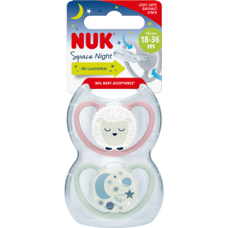 NUK Schnuller Space Night Silikon, lila/mint, ab 18 Monate, 2 St - VivaVoss
