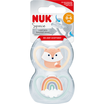 NUK Schnuller Space Silikon, aprikose/blau, 0 - 6 Monate, 2 St - VivaVoss