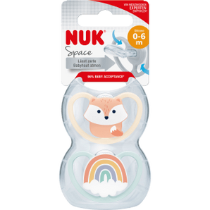NUK Schnuller Space Silikon, aprikose/blau, 0 - 6 Monate, 2 St - VivaVoss