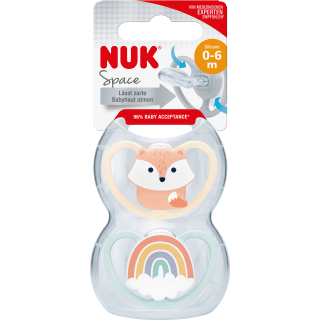 NUK Schnuller Space Silikon, aprikose/blau, 0 - 6 Monate, 2 St - VivaVoss
