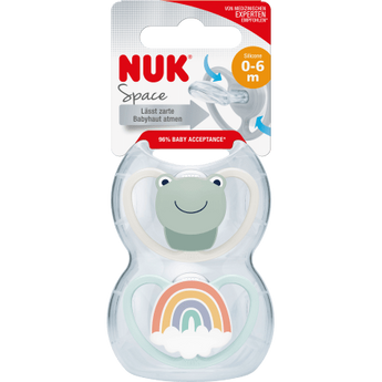 NUK Schnuller Space Silikon, beige/blau, 0 - 6 Monate, 2 St - VivaVoss