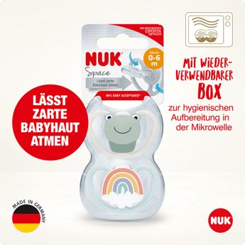 NUK Schnuller Space Silikon, beige/blau, 0 - 6 Monate, 2 St - VivaVoss