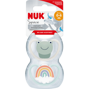 NUK Schnuller Space Silikon, beige/blau, 0 - 6 Monate, 2 St - VivaVoss