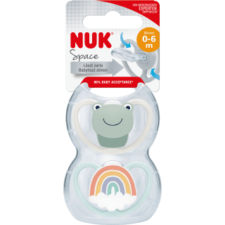 NUK Schnuller Space Silikon, beige/blau, 0 - 6 Monate, 2 St - VivaVoss