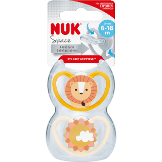 NUK Schnuller Space Silikon, gelb/aprikose, 6 - 18 Monate, 2 St - VivaVoss