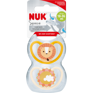 NUK Schnuller Space Silikon, gelb/aprikose, ab 18 Monate, 2 St - VivaVoss