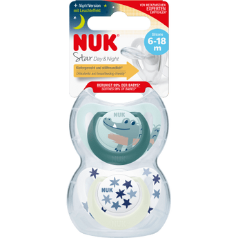 NUK Schnuller Star Day & Night Silikon, grün/blau, Gr.2, 6 - 18 Monate, 2 St - VivaVoss