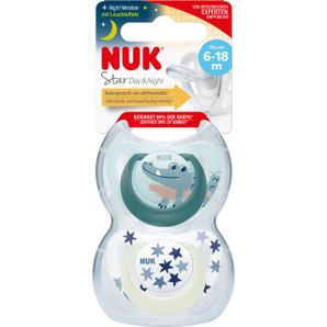 NUK Schnuller Star Day & Night Silikon, grün/blau, Gr.2, 6 - 18 Monate, 2 St - VivaVoss