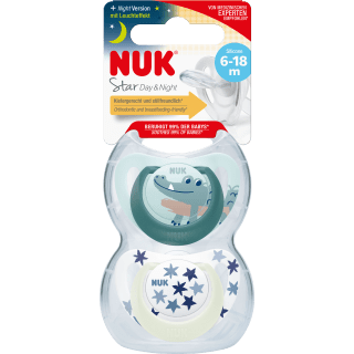 NUK Schnuller Star Day & Night Silikon, grün/blau, Gr.2, 6 - 18 Monate, 2 St - VivaVoss