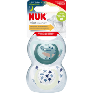NUK Schnuller Star Day & Night Silikon, grün/blau, Gr.3, 18 - 36 Monate, 2 St - VivaVoss