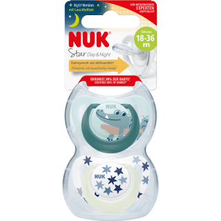 NUK Schnuller Star Day & Night Silikon, grün/blau, Gr.3, 18 - 36 Monate, 2 St - VivaVoss