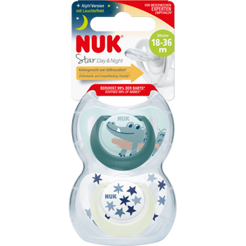 NUK Schnuller Star Day & Night Silikon, grün/blau, Gr.3, 18 - 36 Monate, 2 St - VivaVoss