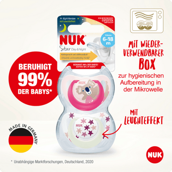 NUK Schnuller Star Day & Night Silikon, pink/weiß, Gr.2, 6 - 18 Monate, 2 St - VivaVoss