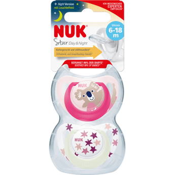 NUK Schnuller Star Day & Night Silikon, pink/weiß, Gr.2, 6 - 18 Monate, 2 St - VivaVoss