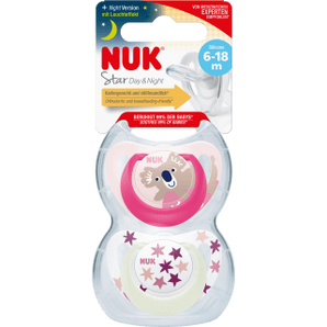 NUK Schnuller Star Day & Night Silikon, pink/weiß, Gr.2, 6 - 18 Monate, 2 St - VivaVoss