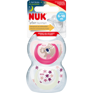 NUK Schnuller Star Day & Night Silikon, pink/weiß, Gr.2, 6 - 18 Monate, 2 St - VivaVoss