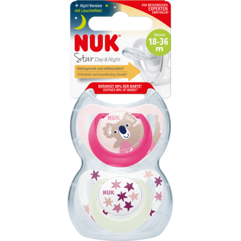 NUK Schnuller Star Day & Night Silikon, pink/weiß, Gr.3, 18 - 36 Monate, 2 St - VivaVoss