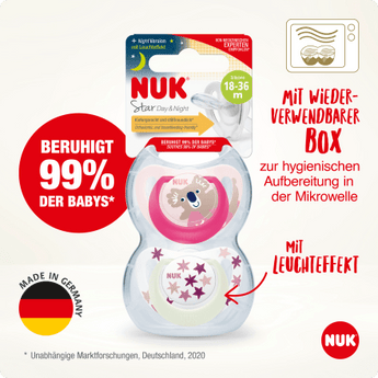 NUK Schnuller Star Day & Night Silikon, pink/weiß, Gr.3, 18 - 36 Monate, 2 St - VivaVoss