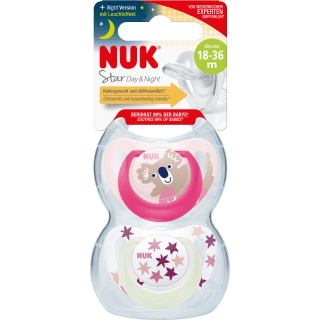 NUK Schnuller Star Day & Night Silikon, pink/weiß, Gr.3, 18 - 36 Monate, 2 St - VivaVoss
