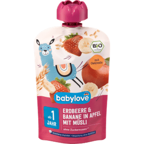 Quetschie Erdbeere - Banane in Apfel mit Müsli ab 1 Jahr recyclebar, 100 g Quetschie by BabyLove – Available at VivaVoss