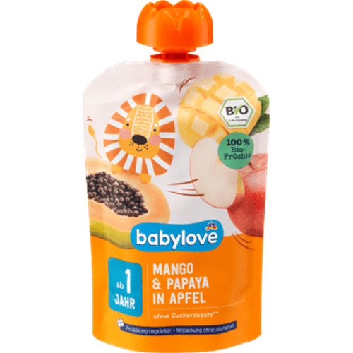 Quetschie Mango & Papaya in Apfel ab 1 Jahr recycelbar, 100 g Quetschie by BabyLove – Available at VivaVoss