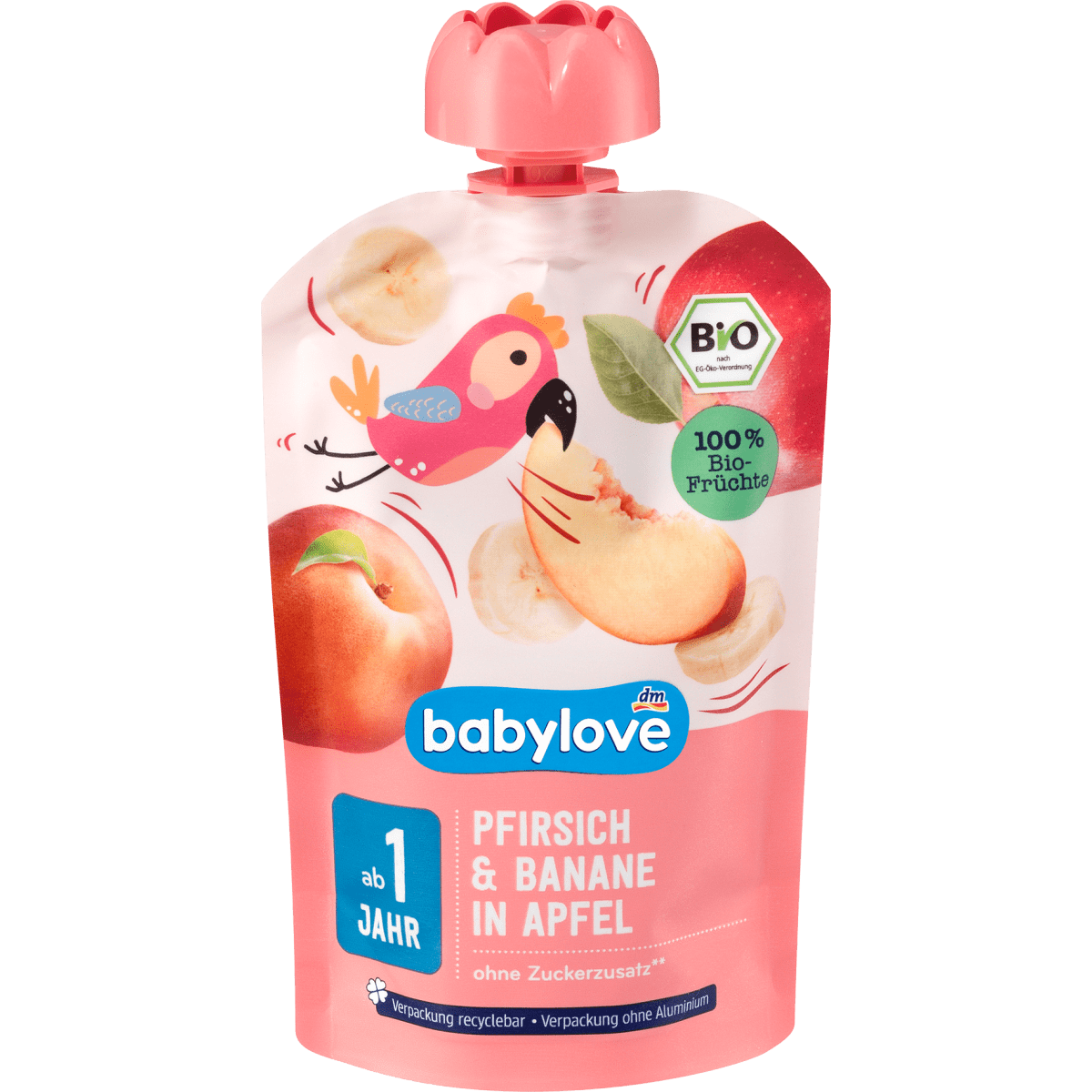 Quetschie Pfirsich & Banane in Apfel recyclebar ab 1 Jahr, 100 g Quetschie by BabyLove – Available at VivaVoss
