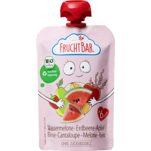 Quetschie Wassermelone, Erdbeere, Apfel, Birne & Reis ab 6 Monaten, 100 g Quetschie by FruchtBar – Available at VivaVoss